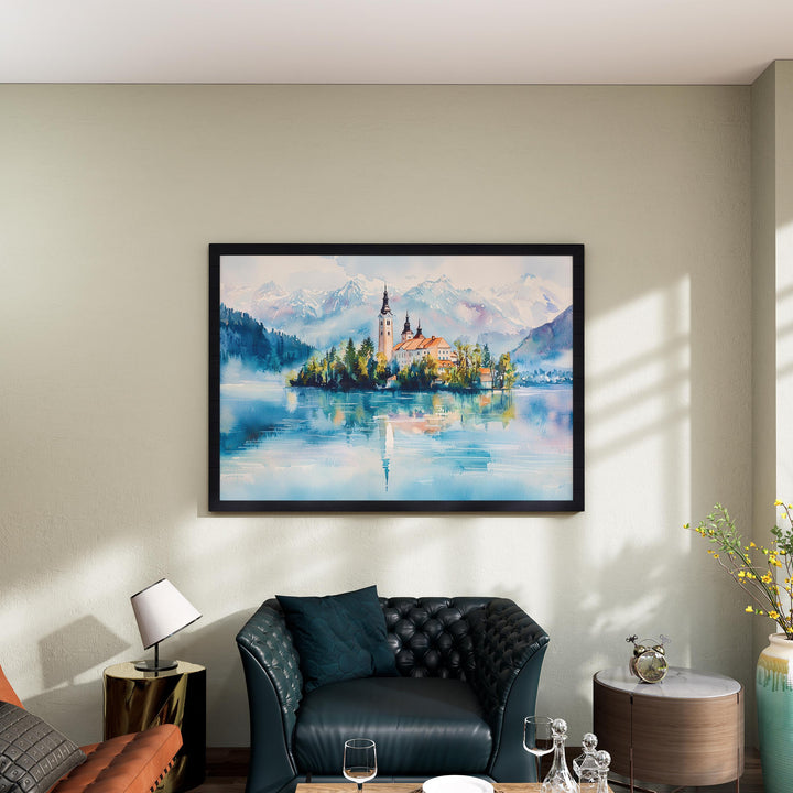 Lake Bled Watercolor Poster Landscape Wall Art Lake Bled Wall Hanging Home Décor Lake Bled Gift Art Lovers Slovenia Wall Art