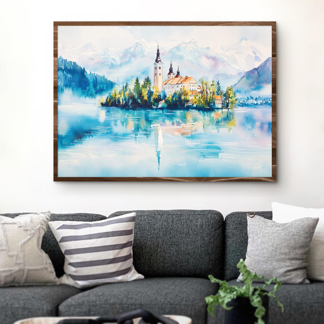 Lake Bled Watercolor Poster Landscape Wall Art Lake Bled Wall Hanging Home Décor Lake Bled Gift Art Lovers Slovenia Wall Art