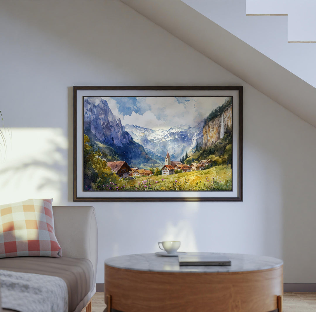 Lauterbrunnen Watercolor Poster Landscape Wall Art Lauterbrunnen Wall Hanging Home Décor Lauterbrunnen Gift Art Lovers Switzerland Wall Art