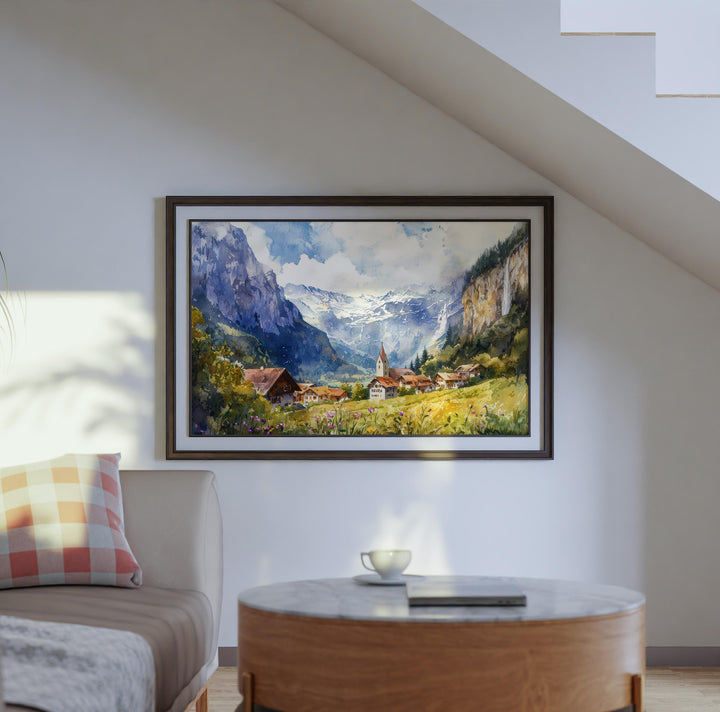 Lauterbrunnen Watercolor Poster Landscape Wall Art Lauterbrunnen Wall Hanging Home Décor Lauterbrunnen Gift Art Lovers Switzerland Wall Art