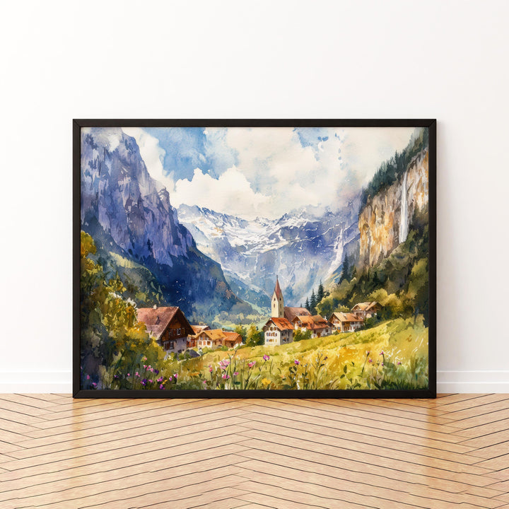 Lauterbrunnen Watercolor Poster Landscape Wall Art Lauterbrunnen Wall Hanging Home Décor Lauterbrunnen Gift Art Lovers Switzerland Wall Art