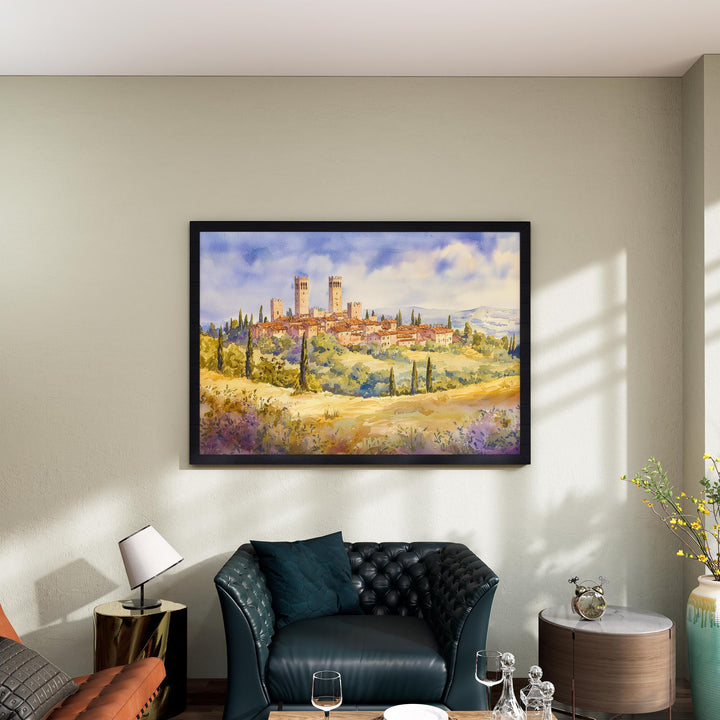 San Gimignano Watercolor Poster Landscape Wall Art San Gimignano Wall Hanging Home Décor San Gimignano Gift Art Lovers Italy Wall Art