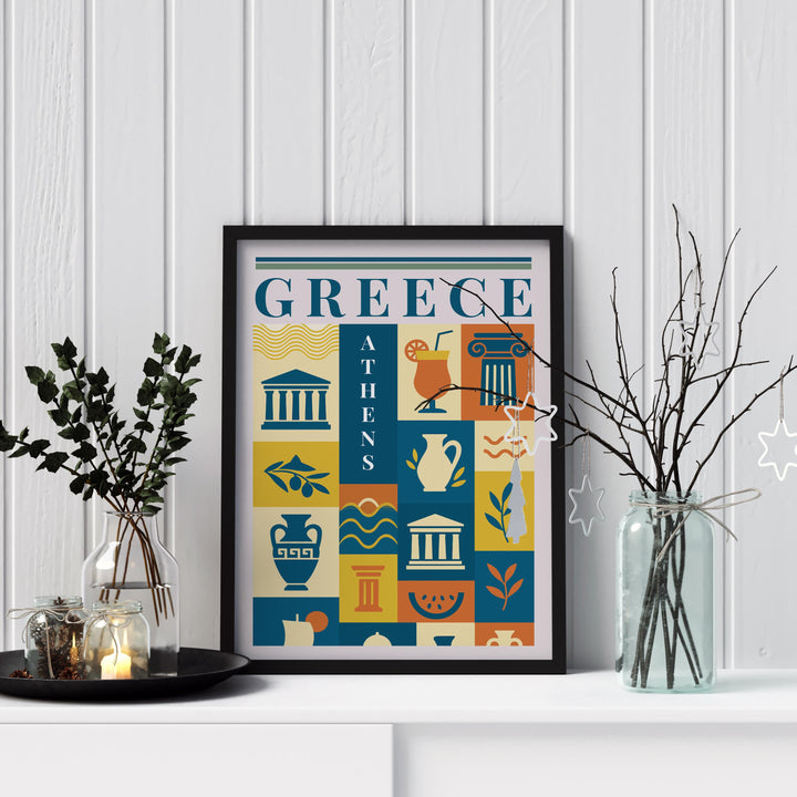 Greece Kitchen Print Mediterranean Food Poster Vintage Culinary Art Kitchen Wall Art Greek Cuisine Decor Dining Room Artwork