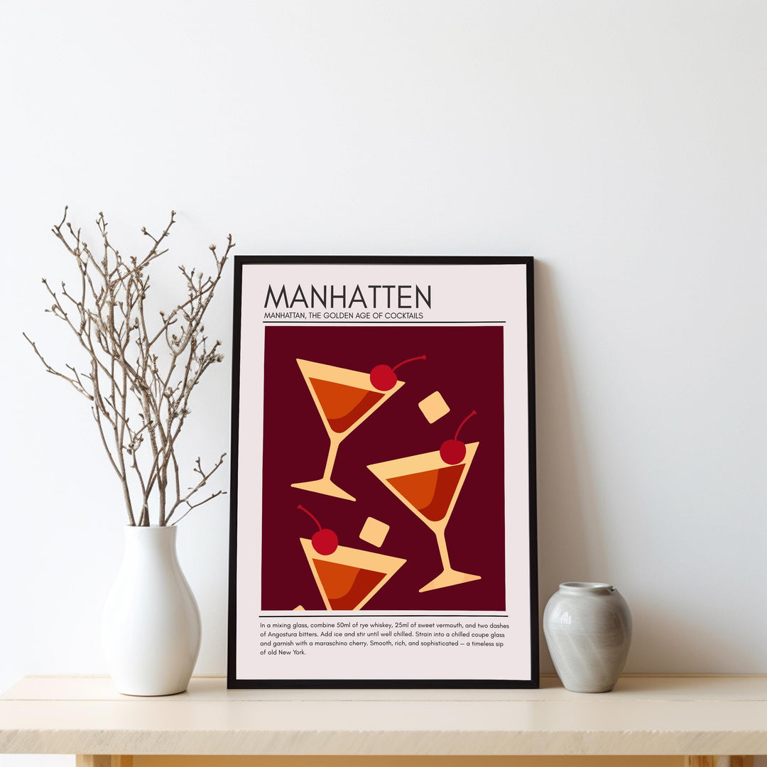 Manhattan Art Deco Cocktail Print Elegant Drink Poster Bar Wall Art Whiskey Decor Cocktail Lover Gift Classic Beverage Artwork