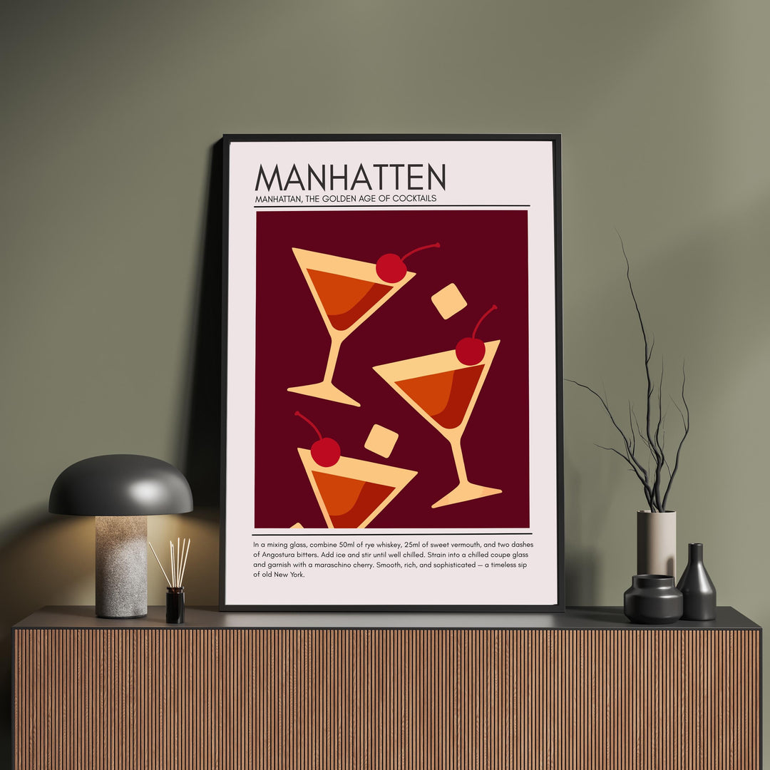 Manhattan Art Deco Cocktail Print Elegant Drink Poster Bar Wall Art Whiskey Decor Cocktail Lover Gift Classic Beverage Artwork