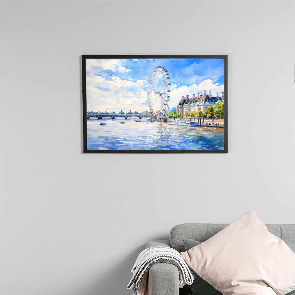 London Eye Watercolor Poster London Travel Print Ferris Wheel Painting City Landmark Wall Art UK Decor Souvenir