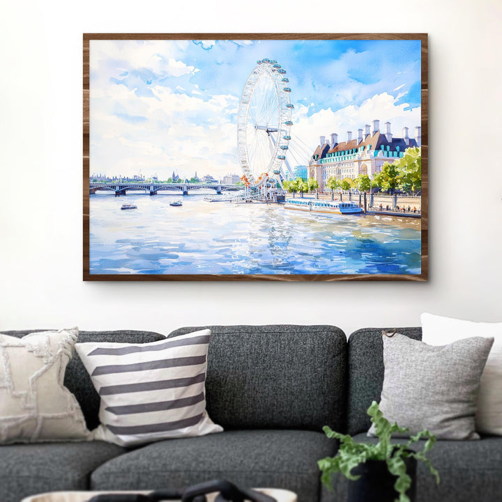 London Eye Watercolor Poster London Travel Print Ferris Wheel Painting City Landmark Wall Art UK Decor Souvenir