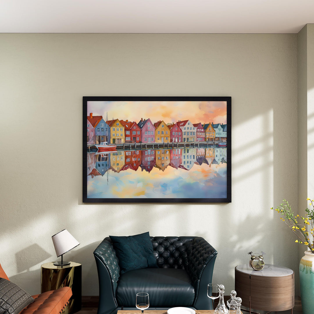 Aarhus Denmark Watercolor Poster Aarhus Travel Print Cityscape Painting Harbour Wall Art Nordic Europe Decor Souvenir