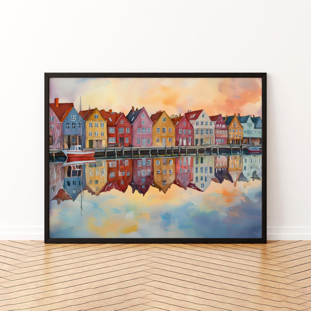 Aarhus Denmark Watercolor Poster Aarhus Travel Print Cityscape Painting Harbour Wall Art Nordic Europe Decor Souvenir