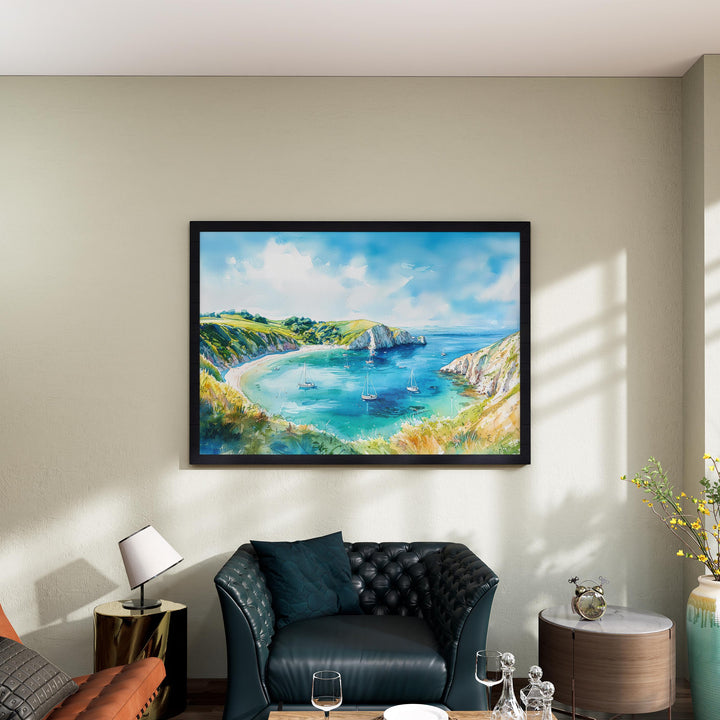 Lulworth Cove England Watercolor Poster Lulworth Cove Travel Print Dorset Coast Painting Seaside Wall Art UK Souvenir