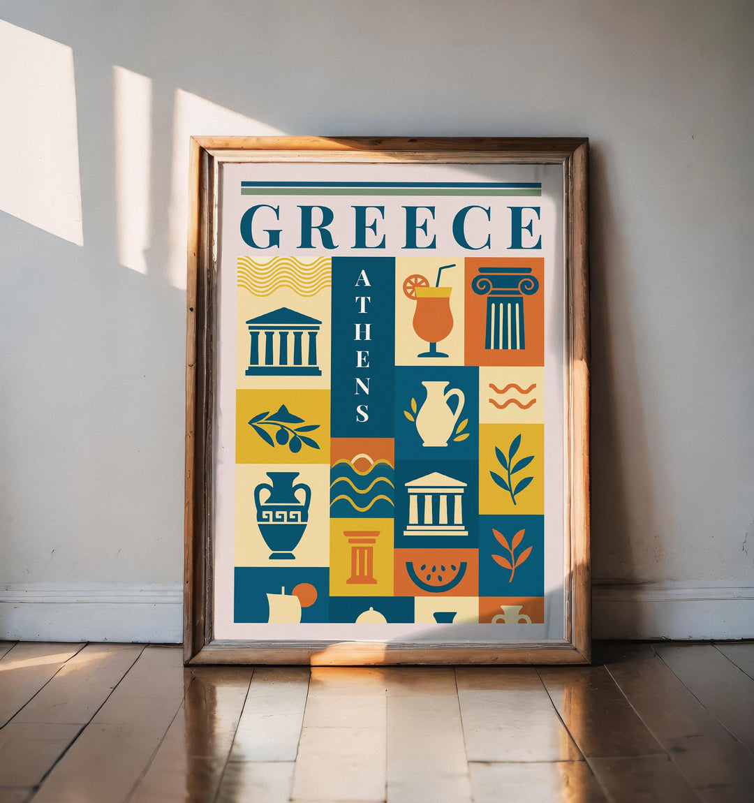 Greece Kitchen Print Mediterranean Food Poster Vintage Culinary Art Kitchen Wall Art Greek Cuisine Decor Dining Room Artwork