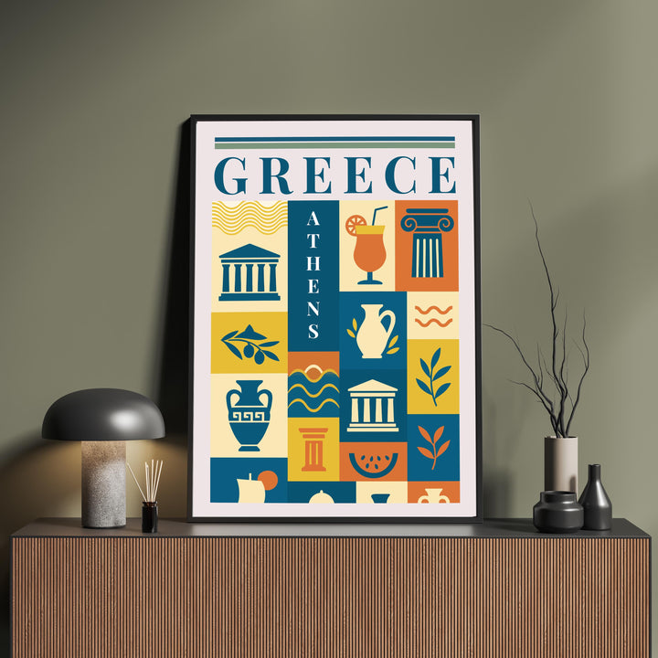 Greece Kitchen Print Mediterranean Food Poster Vintage Culinary Art Kitchen Wall Art Greek Cuisine Decor Dining Room Artwork