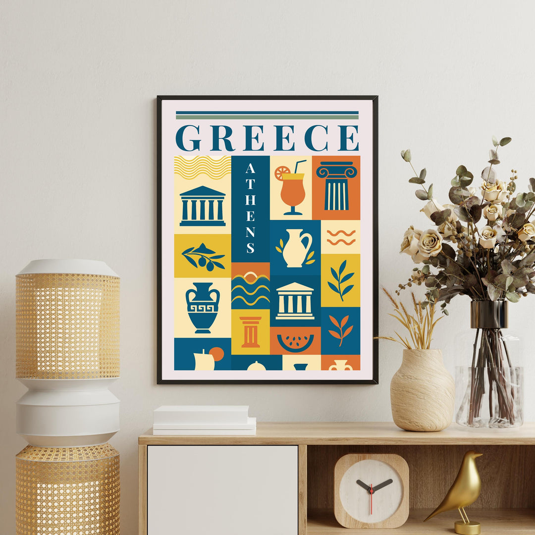 Greece Kitchen Print Mediterranean Food Poster Vintage Culinary Art Kitchen Wall Art Greek Cuisine Decor Dining Room Artwork