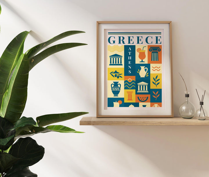 Greece Kitchen Print Mediterranean Food Poster Vintage Culinary Art Kitchen Wall Art Greek Cuisine Decor Dining Room Artwork