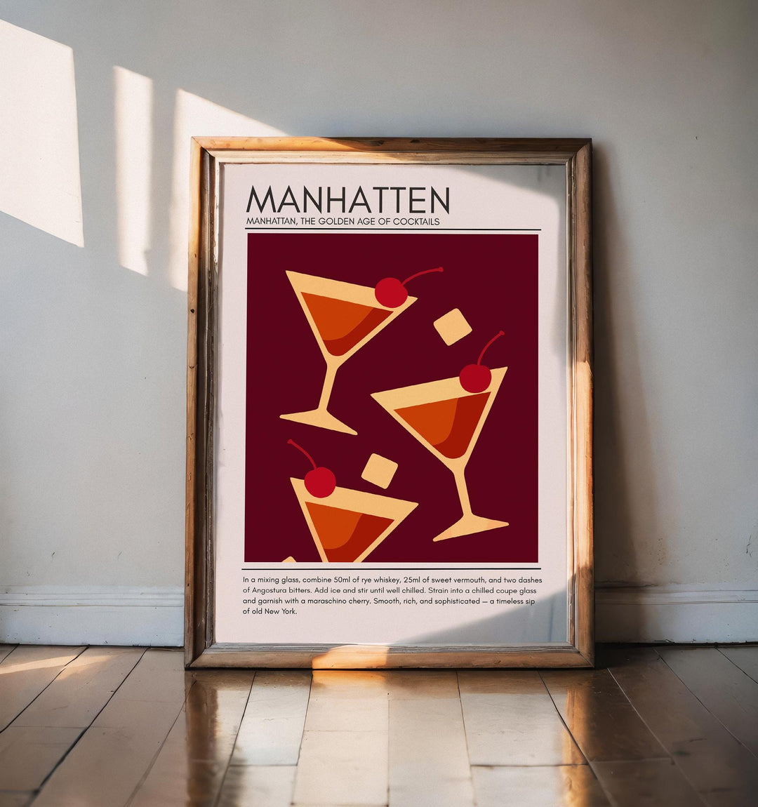Manhattan Art Deco Cocktail Print Elegant Drink Poster Bar Wall Art Whiskey Decor Cocktail Lover Gift Classic Beverage Artwork