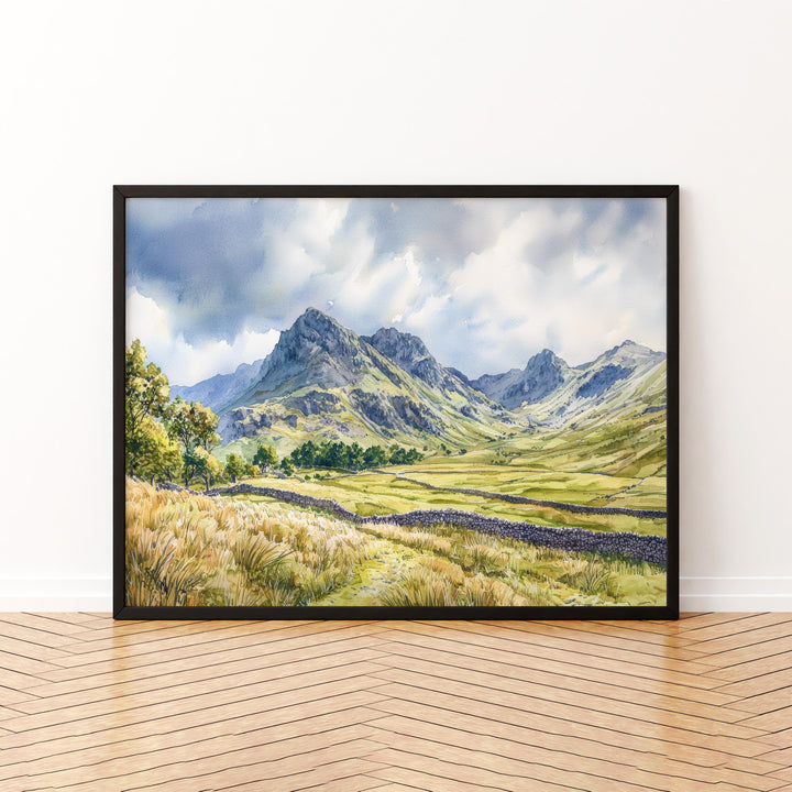 Langdale England Watercolor Poster Langdale Travel Print Lake District Painting Mountain Landscape Wall Art UK Souvenir