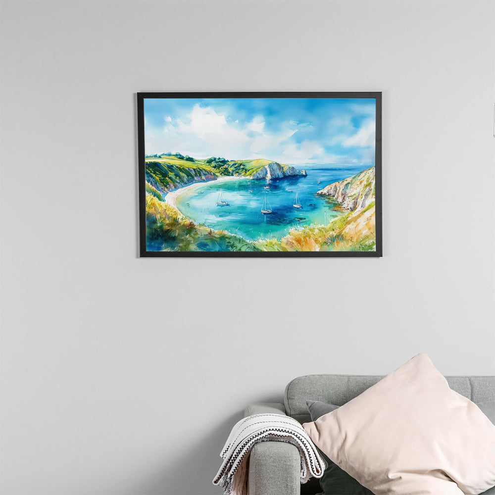 Lulworth Cove England Watercolor Poster Lulworth Cove Travel Print Dorset Coast Painting Seaside Wall Art UK Souvenir