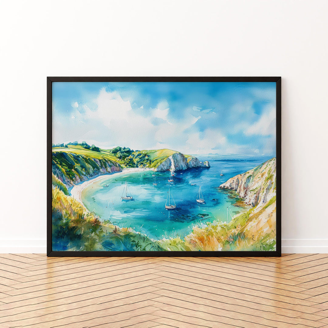 Lulworth Cove England Watercolor Poster Lulworth Cove Travel Print Dorset Coast Painting Seaside Wall Art UK Souvenir