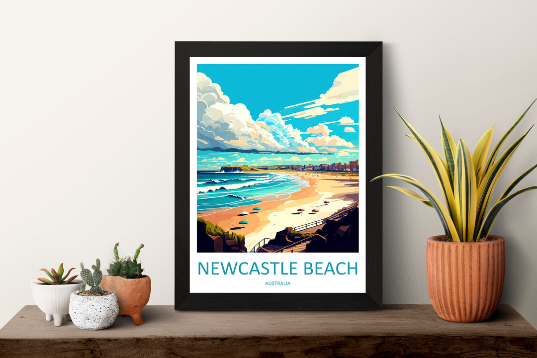 Newcastle Beach Australia Travel Poster