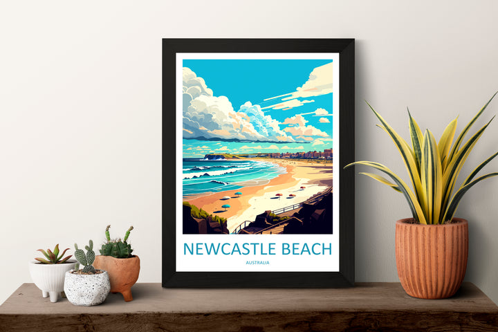Newcastle Beach Australia Travel Poster