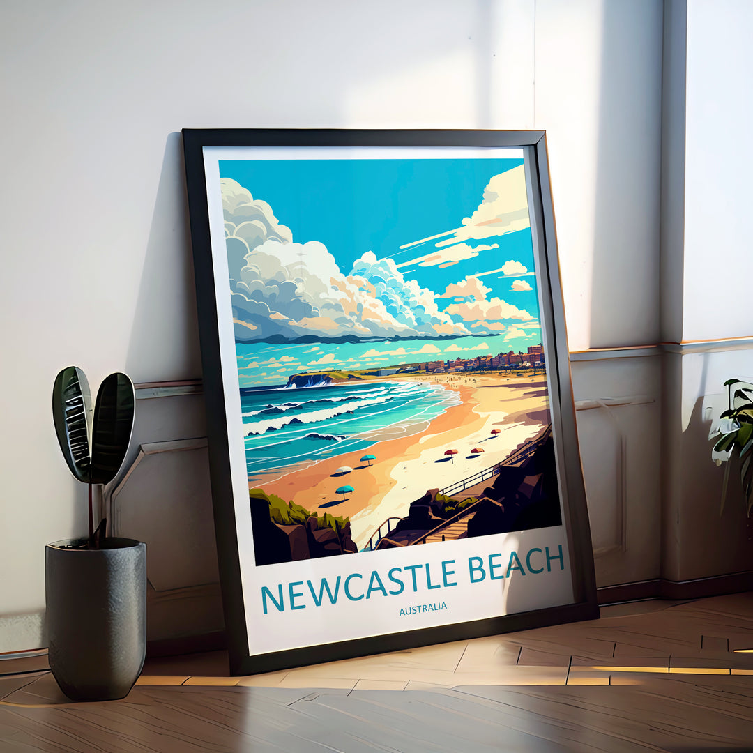 Newcastle Beach Australia Travel Poster