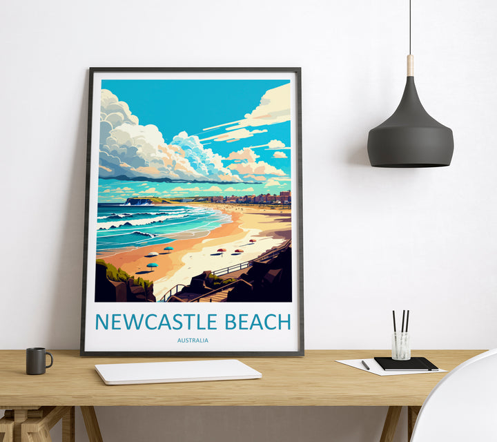 Newcastle Beach Australia Travel Poster