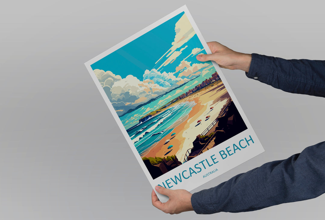 Newcastle Beach Australia Travel Poster
