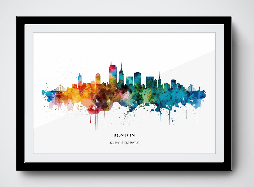 Boston Watercolour Skyline Print Boston Cityscape Boston Home Décor Art Print USA Wall Art Boston Print Boston Skyline Watercolour Poster