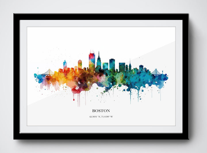 Boston Watercolour Skyline Print Boston Cityscape Boston Home Décor Art Print USA Wall Art Boston Print Boston Skyline Watercolour Poster