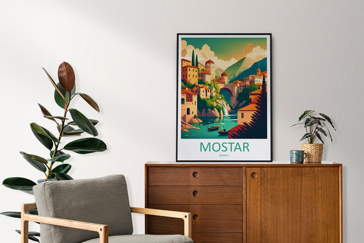 Mostar Travel Print Mostar Bosnia Home Décor Mostar Art Print Herzegovina City Room Print For Stari Most Bridge Koski Mehmed-Pasha Gift Art
