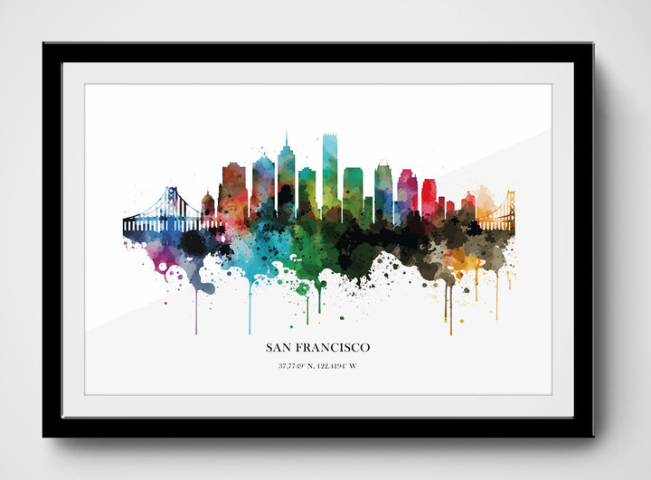 San Francisco Watercolour Skyline Print San Francisco Cityscape San Francisco Home Décor Art Print USA Wall Art San Francisco Souvenir Print
