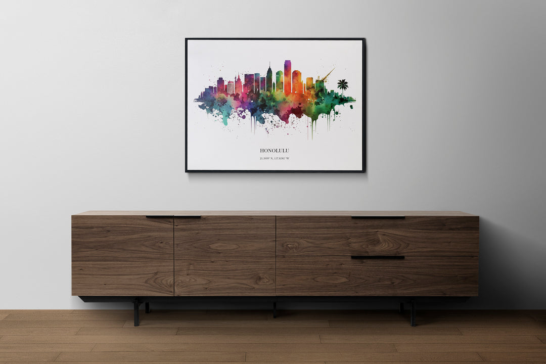 Honolulu Watercolour Skyline Print Honolulu Cityscape Honolulu Home Décor Art Print Wall Art Honolulu Print Honolulu Watercolour Art Print