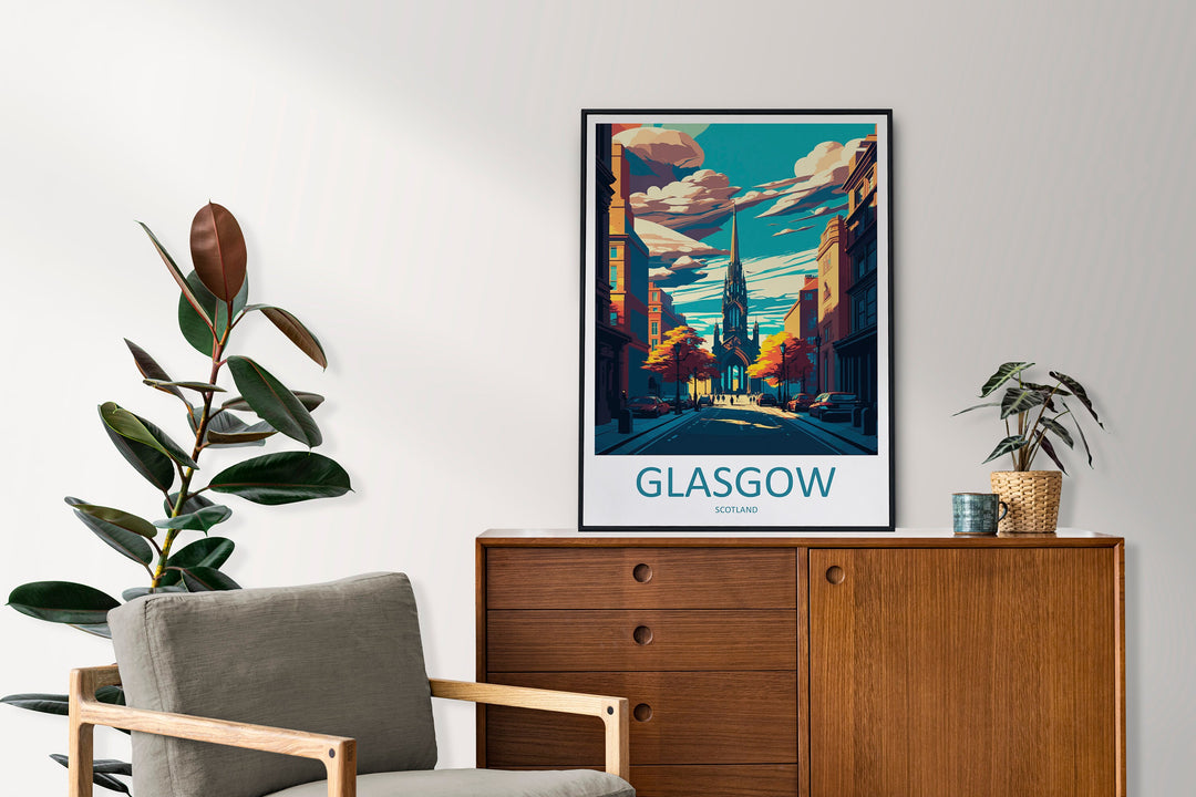 Glasgow Travel Print Wall Art Glasgow Wall Hanging Home Décor Glasgow Gift Art Lovers Scotland Art Lover Gift Glasgow Travel Artwork