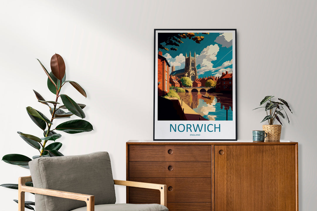 Norwich Travel Print Wall Art Norwich Wall Hanging Home Décor Norwich Gift Art Lovers England Art Lover Gift Norwich Travel Gift