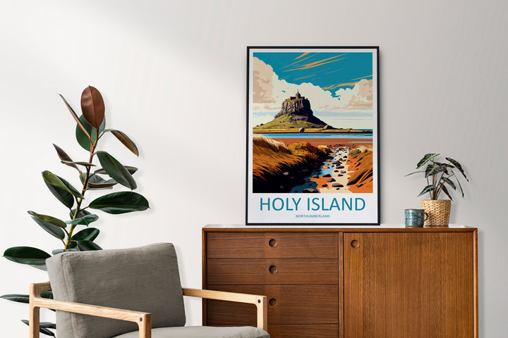 Holy Island Travel Print Wall Art Holy Island Wall Hanging Home Décor Holy Island Gift Art Lovers England Art Lover Gift Print
