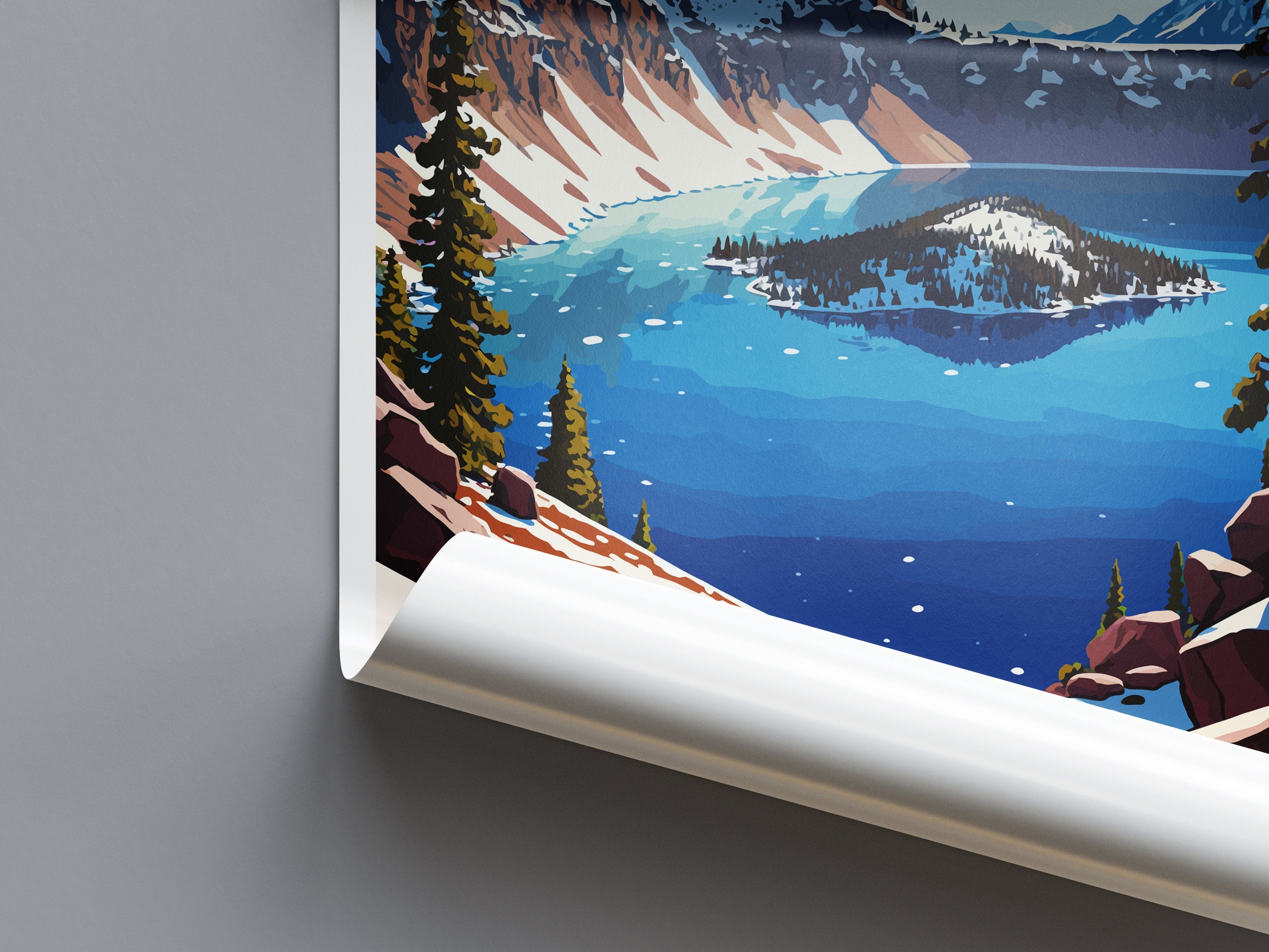 Crater Lake Snow National Park Travel Print