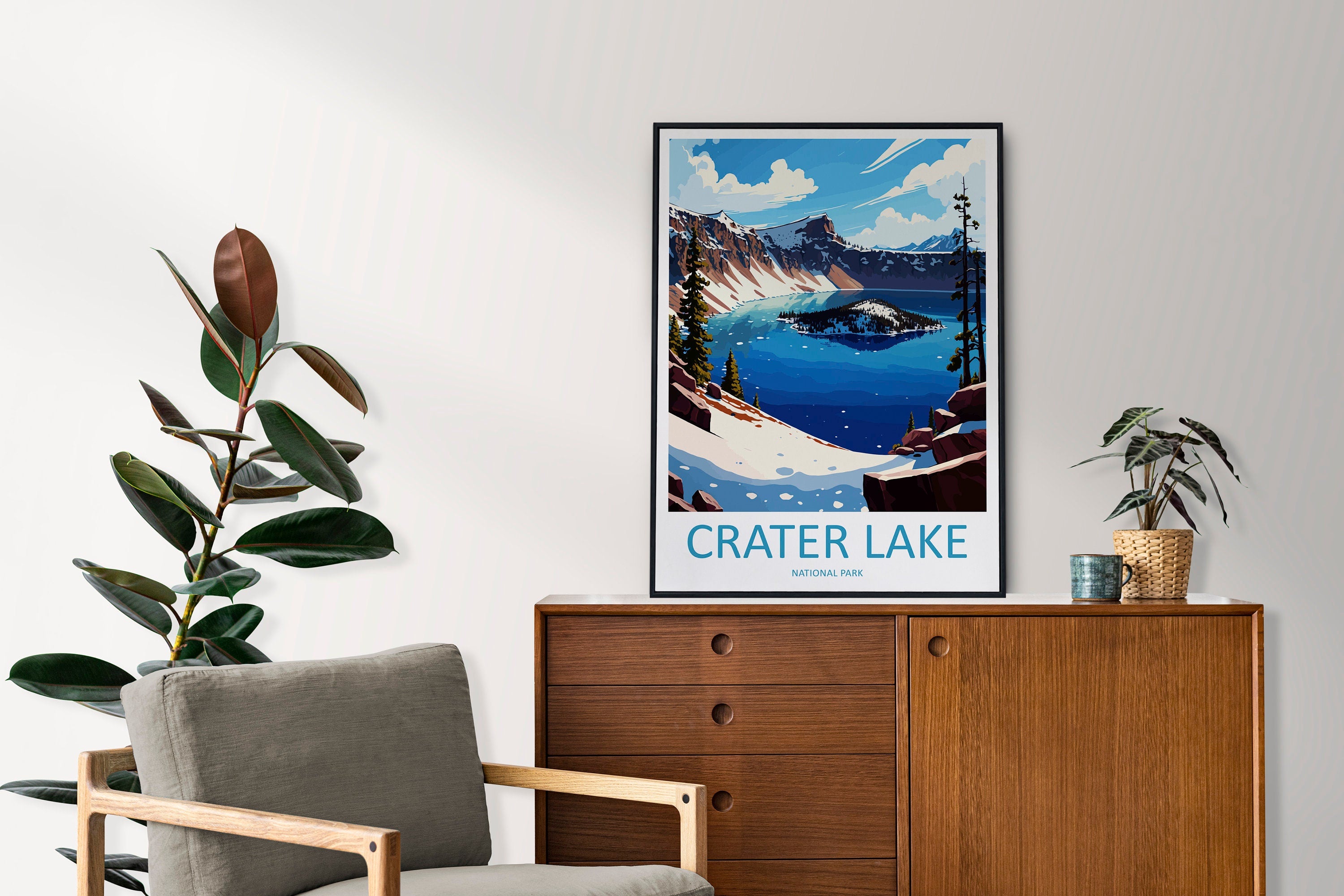 Crater Lake Snow National Park Travel Print