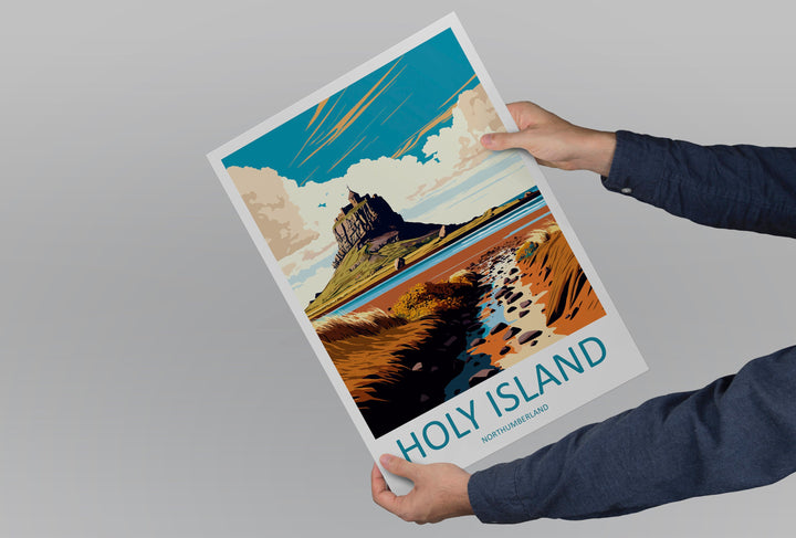 Holy Island Travel Print Wall Art Holy Island Wall Hanging Home Décor Holy Island Gift Art Lovers England Art Lover Gift Print