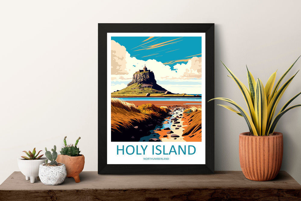 Holy Island Travel Print Wall Art Holy Island Wall Hanging Home Décor Holy Island Gift Art Lovers England Art Lover Gift Print