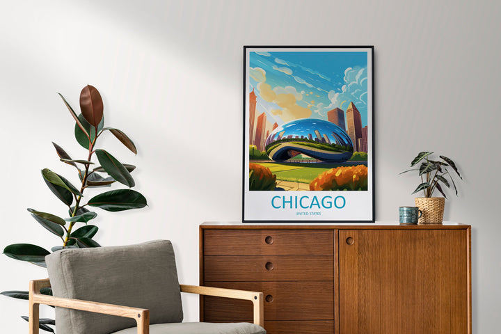 Chicago Travel Print Wall Art Chicago Wall Hanging Home Décor Chicago Gift Art Lovers Illinois Art Lover Gift Millennium Park Chicago Gift