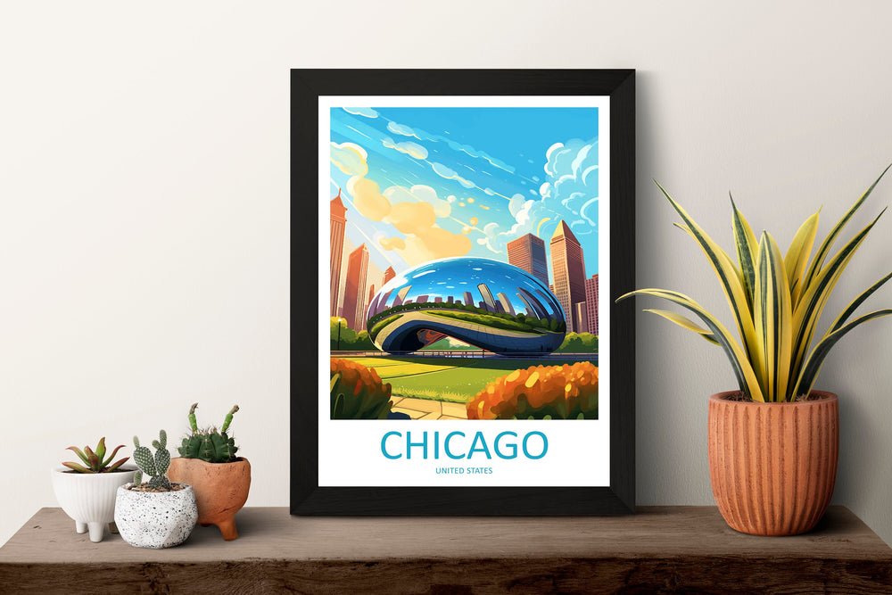 Chicago Travel Print Wall Art Chicago Wall Hanging Home Décor Chicago Gift Art Lovers Illinois Art Lover Gift Millennium Park Chicago Gift