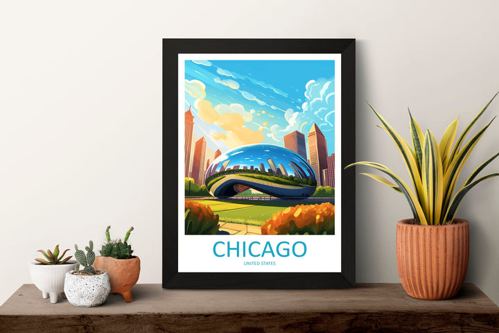 Chicago Travel Print Wall Art Chicago Wall Hanging Home Décor Chicago Gift Art Lovers Illinois Art Lover Gift Millennium Park Chicago Gift