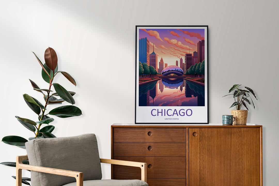 Chicago Travel Print Wall Art Chicago Wall Hanging Home Décor Chicago Gift Art Lovers Illinois Art Lover Gift Millennium Park Chicago Gift