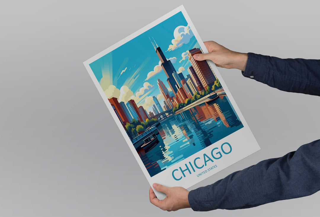 Chicago Travel Print Wall Art Chicago Wall Hanging Home Décor Chicago Gift Art Lovers Illinois Art Lover Gift