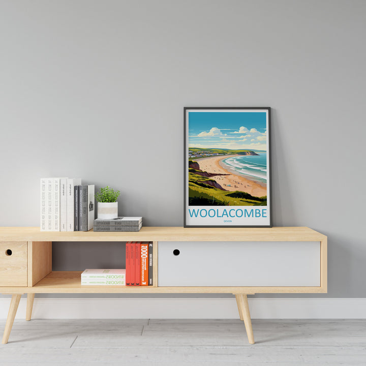 Woolacombe Travel Print Wall Art Woolacombe Wall Hanging Home Decor Woolacombe Gift Art Lovers Wall Art Devon Travel Art