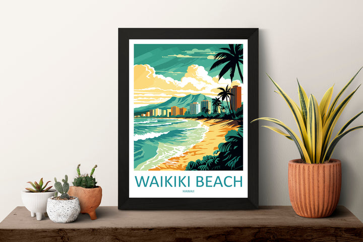 Waikiki Beach Travel Print Wall Art Waikiki Beach Wall Hanging Home Décor Waikiki Beach Gift Art Lovers Hawaii Art Lover Gift Print Artwork