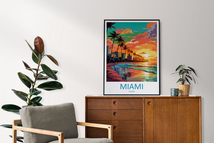 Miami Beach Travel Print Wall Art Miami Beach Wall Hanging Home Décor Miami Beach Gift Art Lovers Florida Art Lover Gift Florida Print
