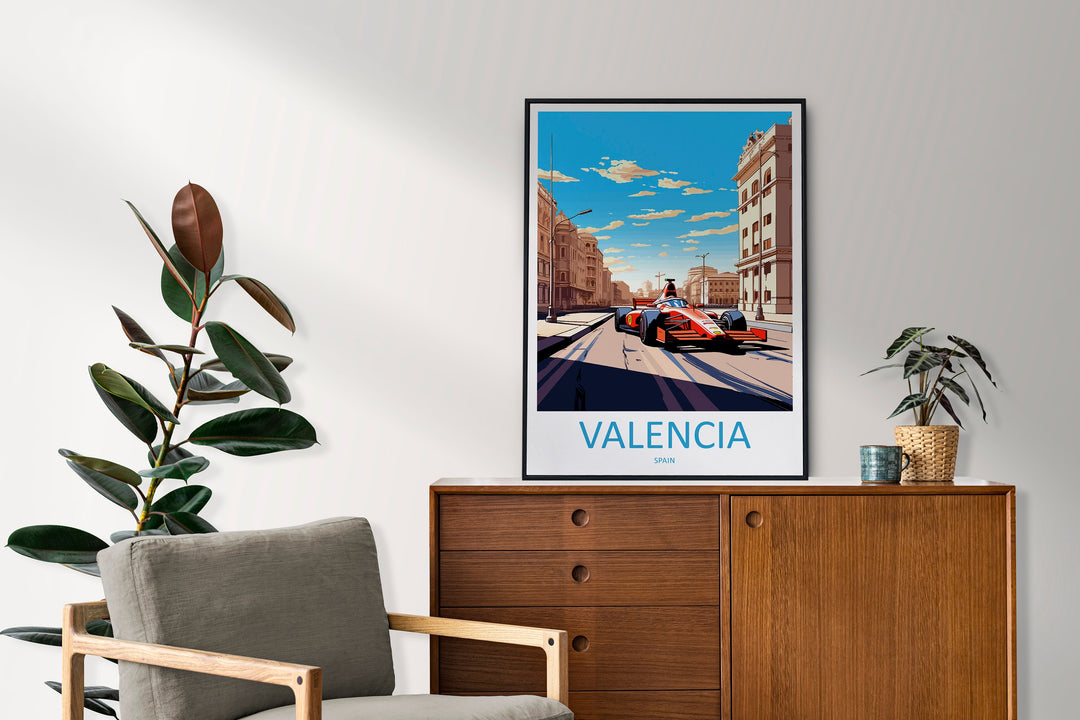 Valencia Travel Print Wall Decor Valencia Circuit Poster Motorsport Travel Print Art Print Racing Illustration Spain Race car Travel Art