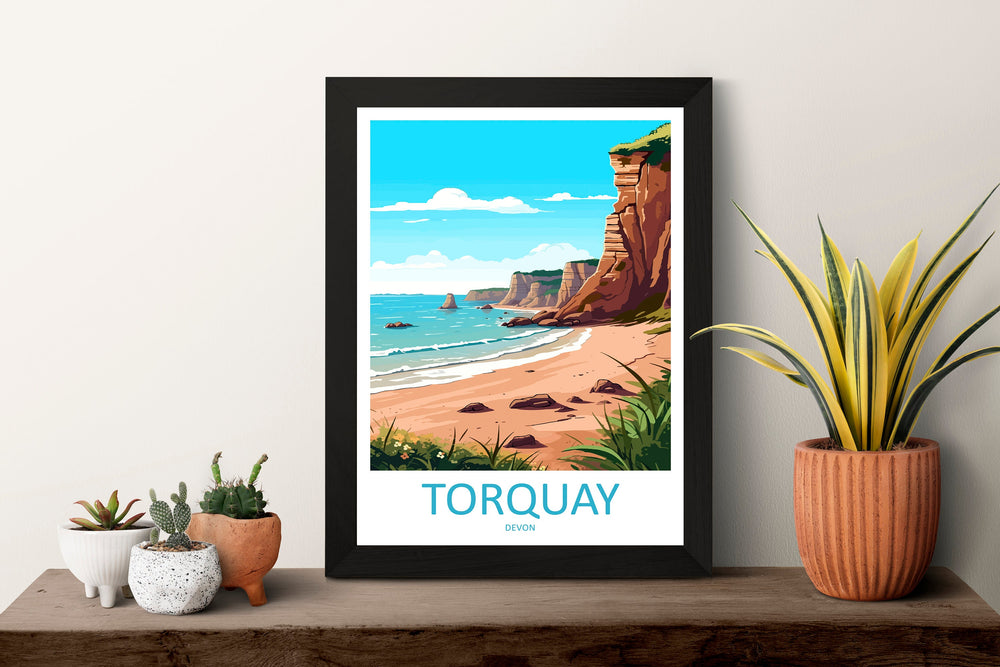 Torquay Cliffs Travel Print Wall Art Torquay Wall Hanging Home Décor Torquay Gift Art Lovers England Art Lover Gift Torquay Art