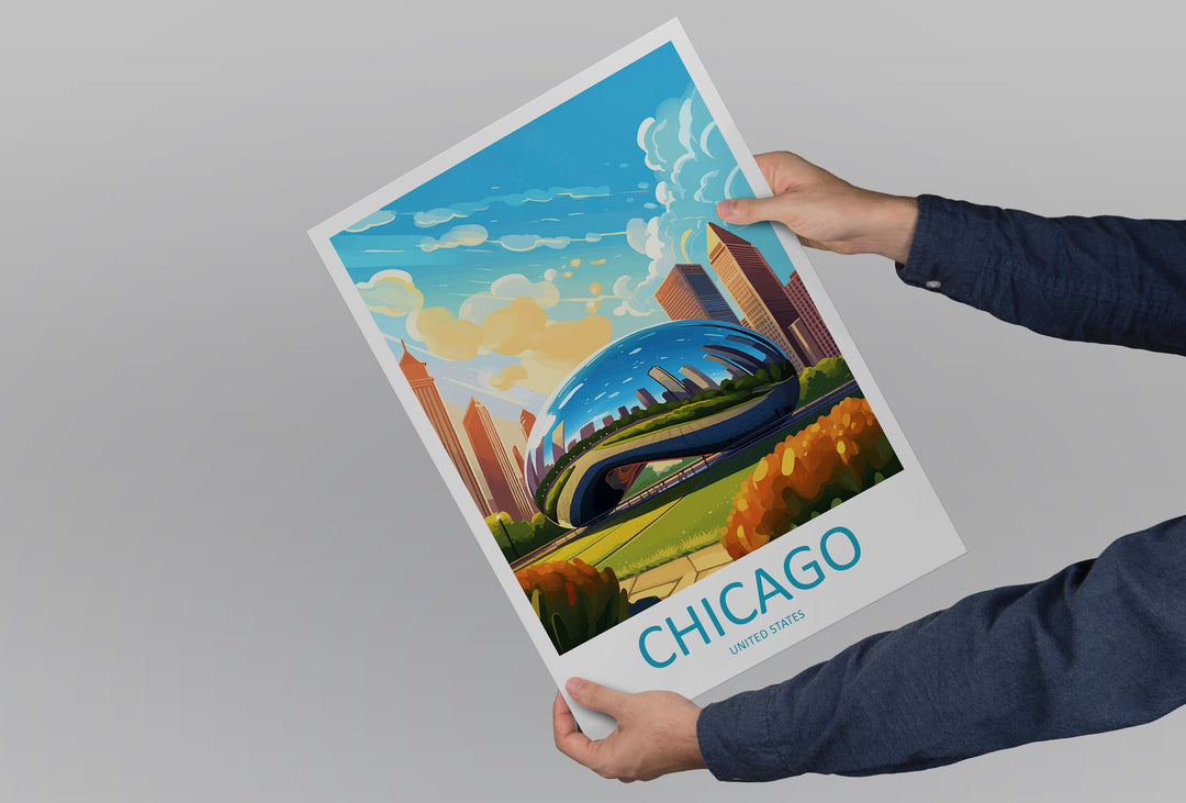 Chicago Travel Print Wall Art Chicago Wall Hanging Home Décor Chicago Gift Art Lovers Illinois Art Lover Gift Millennium Park Chicago Gift